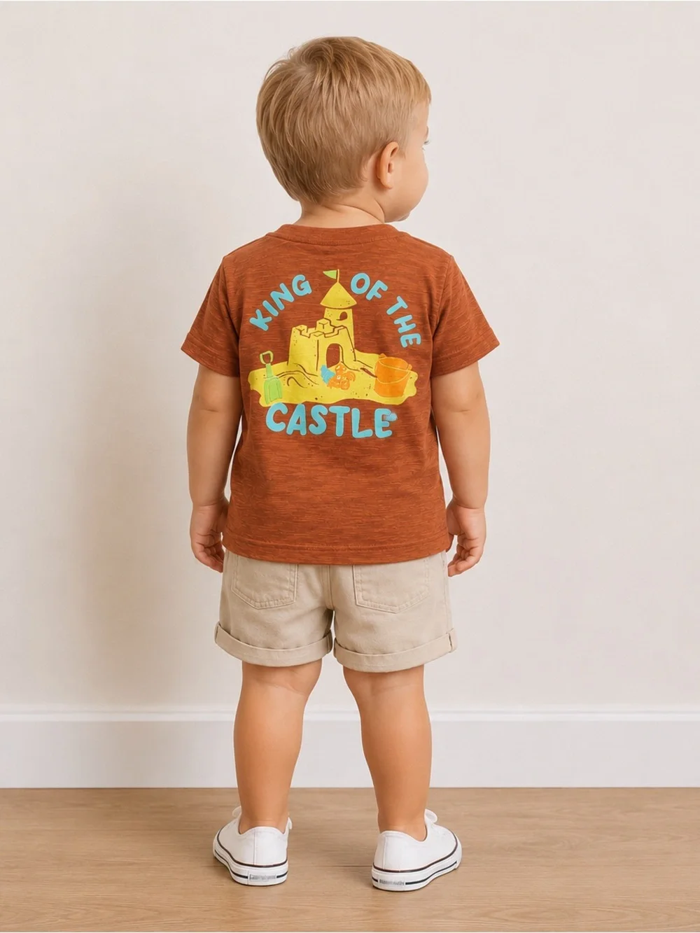 Okie Dokie Rust T-Shirt with Sandcastle Design